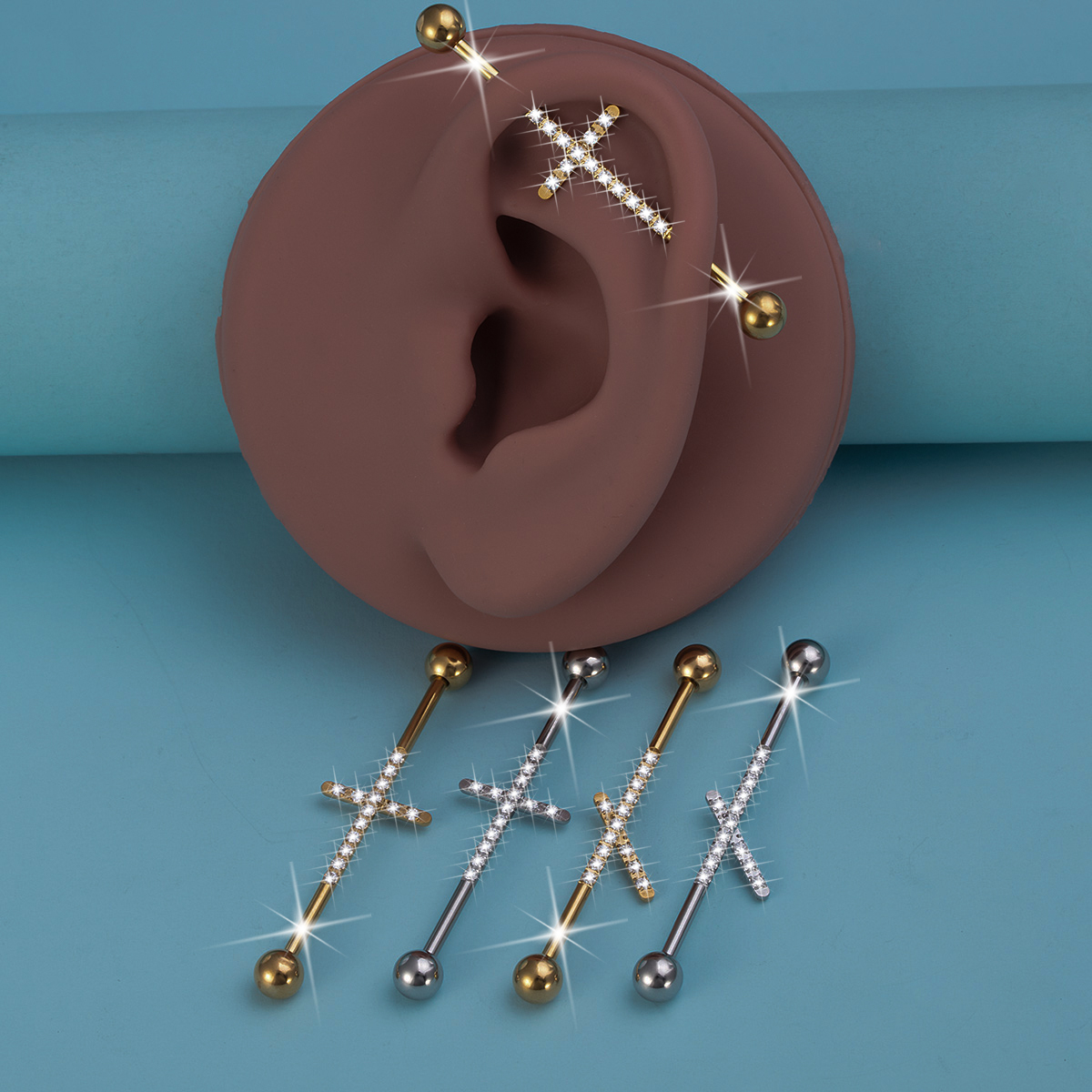Body Jewelry Industrial - 1pc Zirconia Industrial Piercing Barbell Stainless