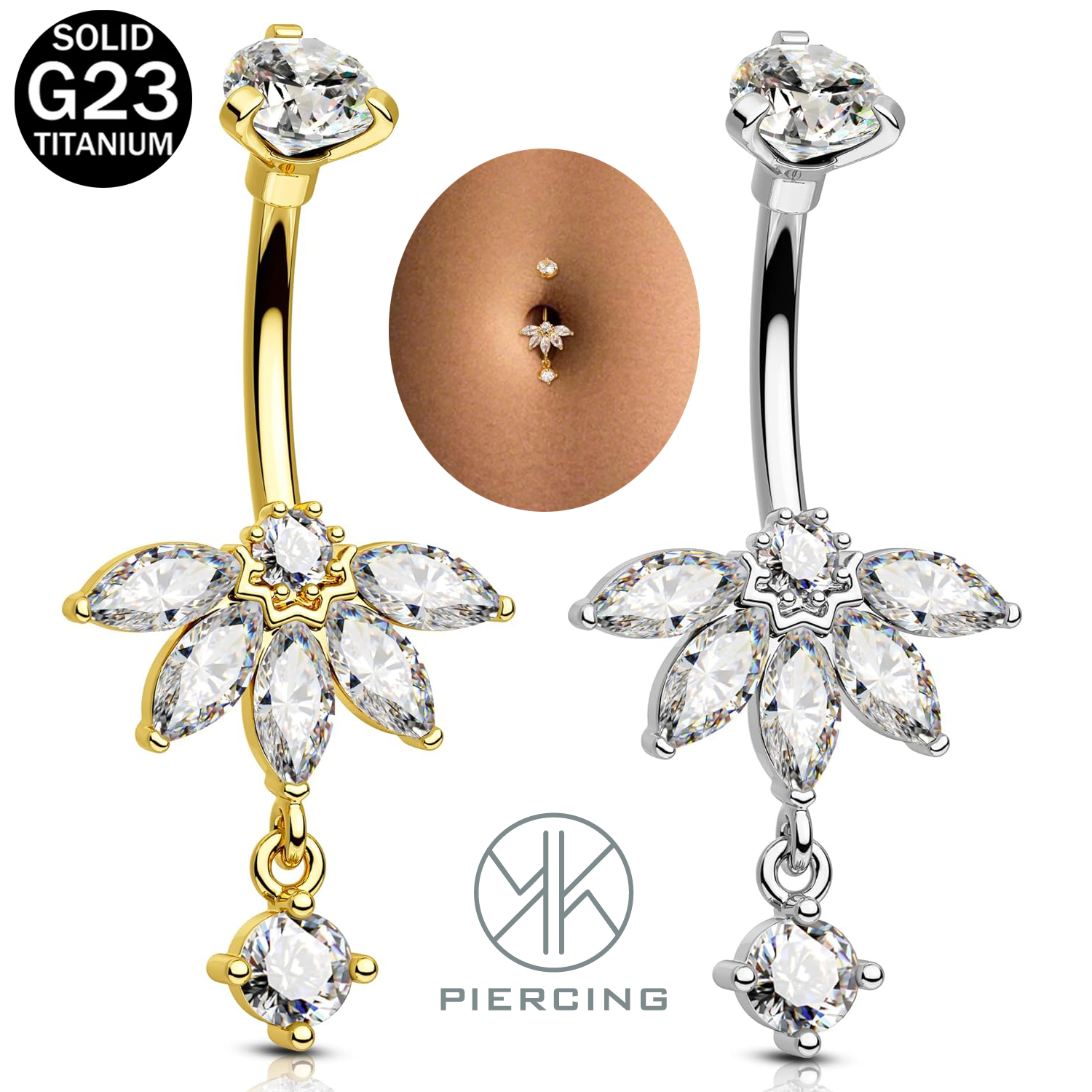 Lotus-design CZ Belly Button R - đánh giá và giá Belly Bar Titanium