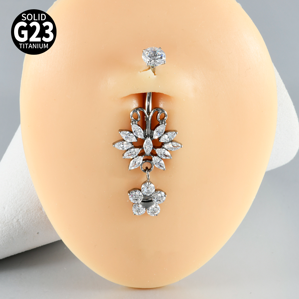 1PC Titanium Carved Zircon Bel - đánh giá và giá Belly Bar Titanium