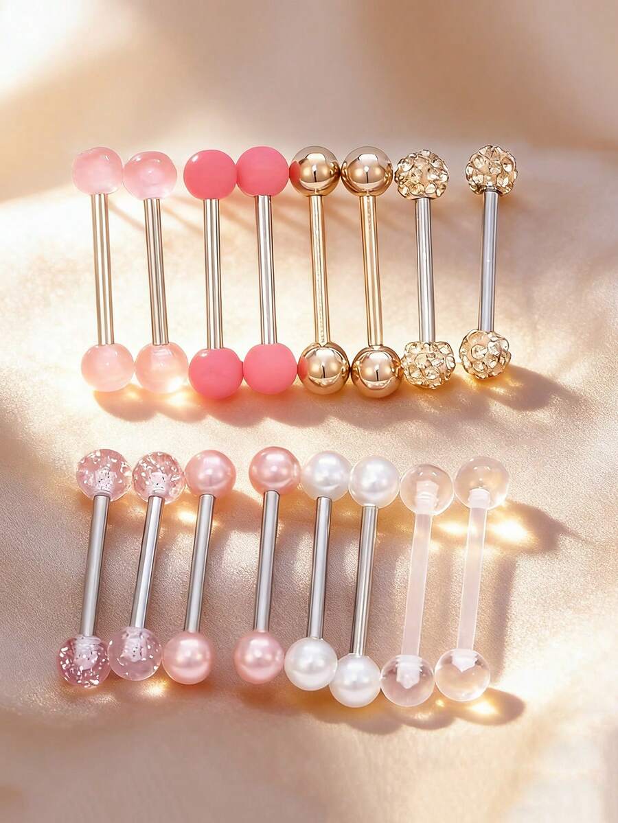 16Pcs Multi-Color Round Ball T - đánh giá và giá Body Jewelry Nipple Rings