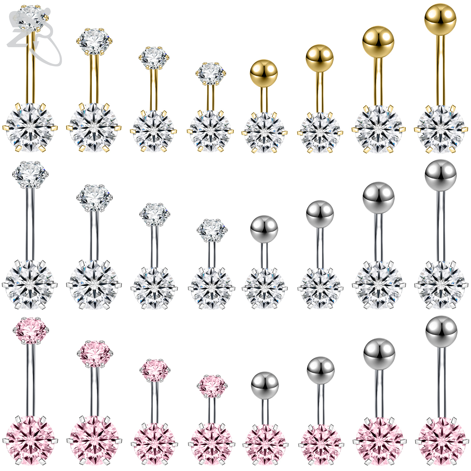 ZS 1 Piece 14G Stainless Steel - đánh giá và giá Belly Bar Titanium