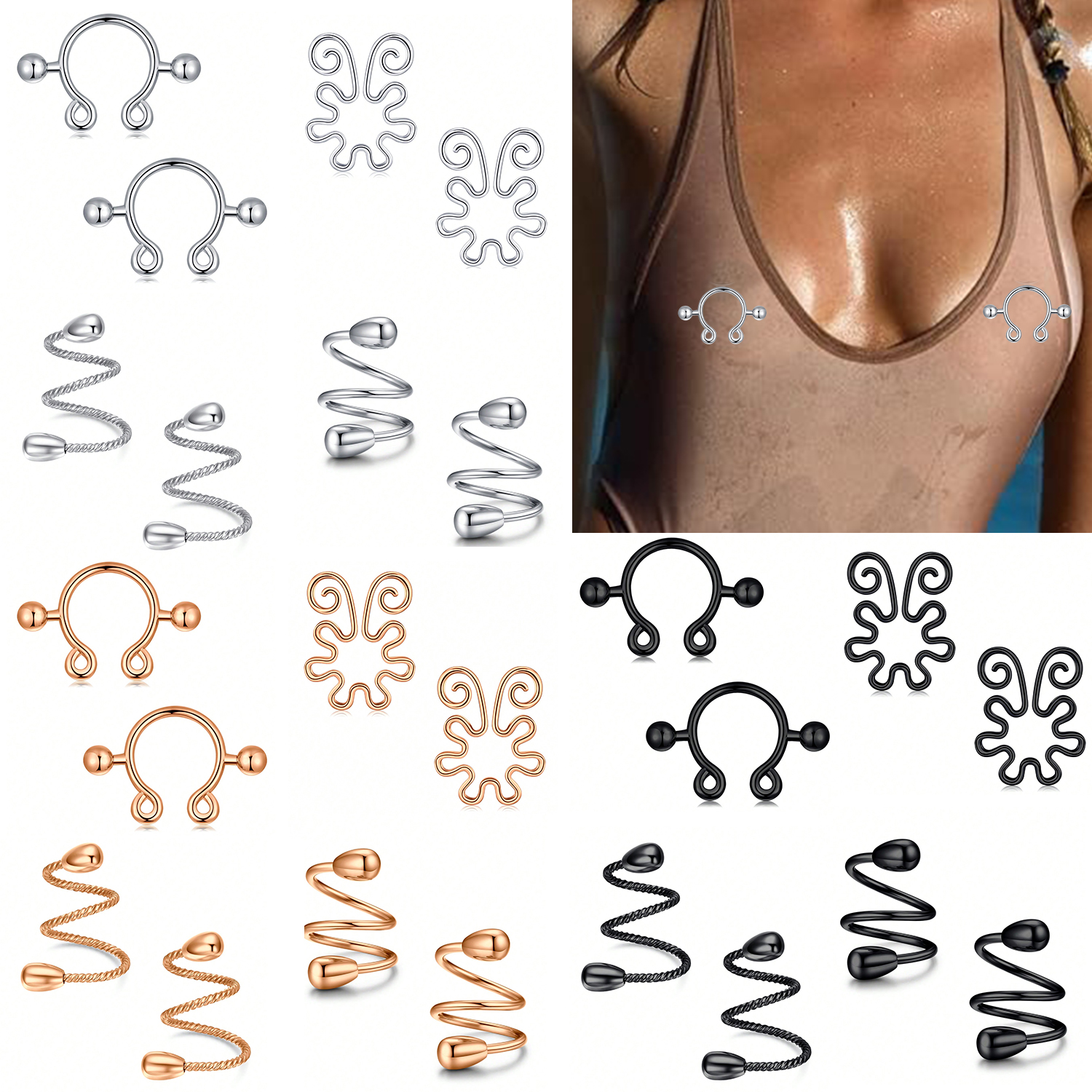 8Pcs Stainless Fake Nipple Rin - đánh giá và giá Body Jewelry Nipple Rings