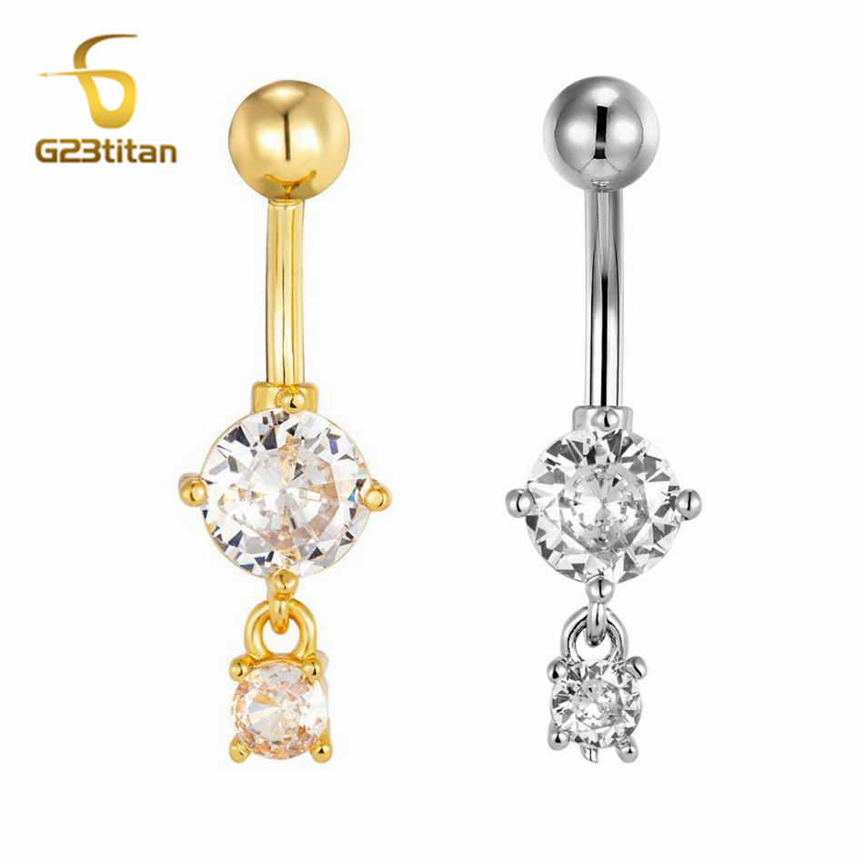 CZ Zircon Dangle Belly Button  - đánh giá và giá Belly Bar Titanium