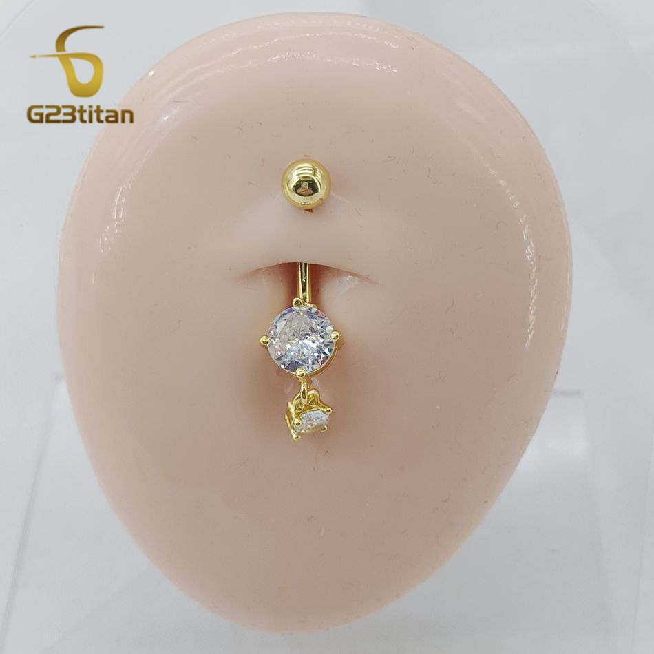 CZ Zircon Dangle Belly Button  - đánh giá và giá Belly Bar Titanium