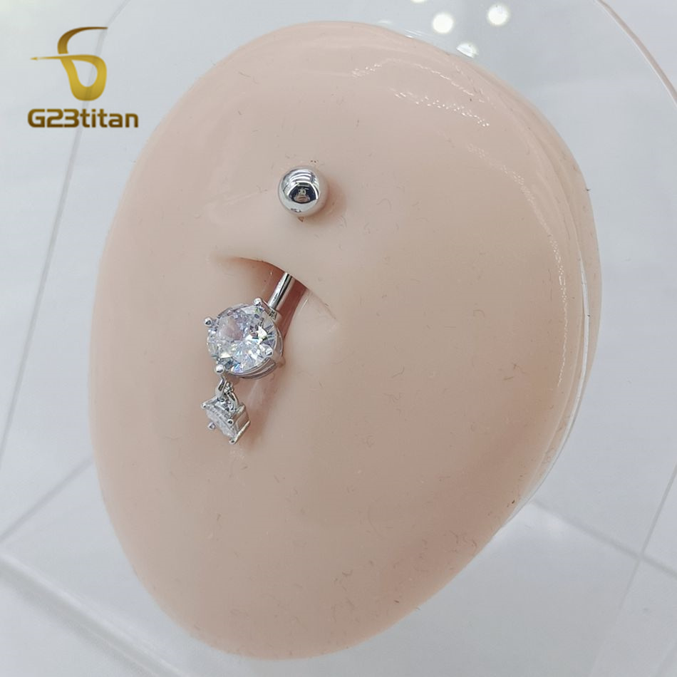 CZ Zircon Dangle Belly Button  - đánh giá và giá Belly Bar Titanium